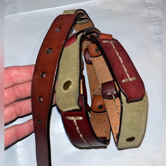 Fossil LEATHER straps Chain Link BROWN BELT 35-39” olive Tan Copper Buckle large - Picture 11 of 16